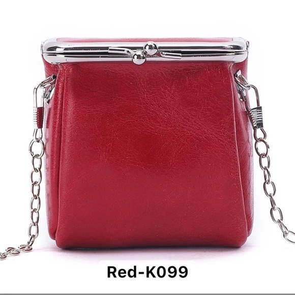 Ezeankeh Handbags - Genuine leather red coin purse change crossbody bag small